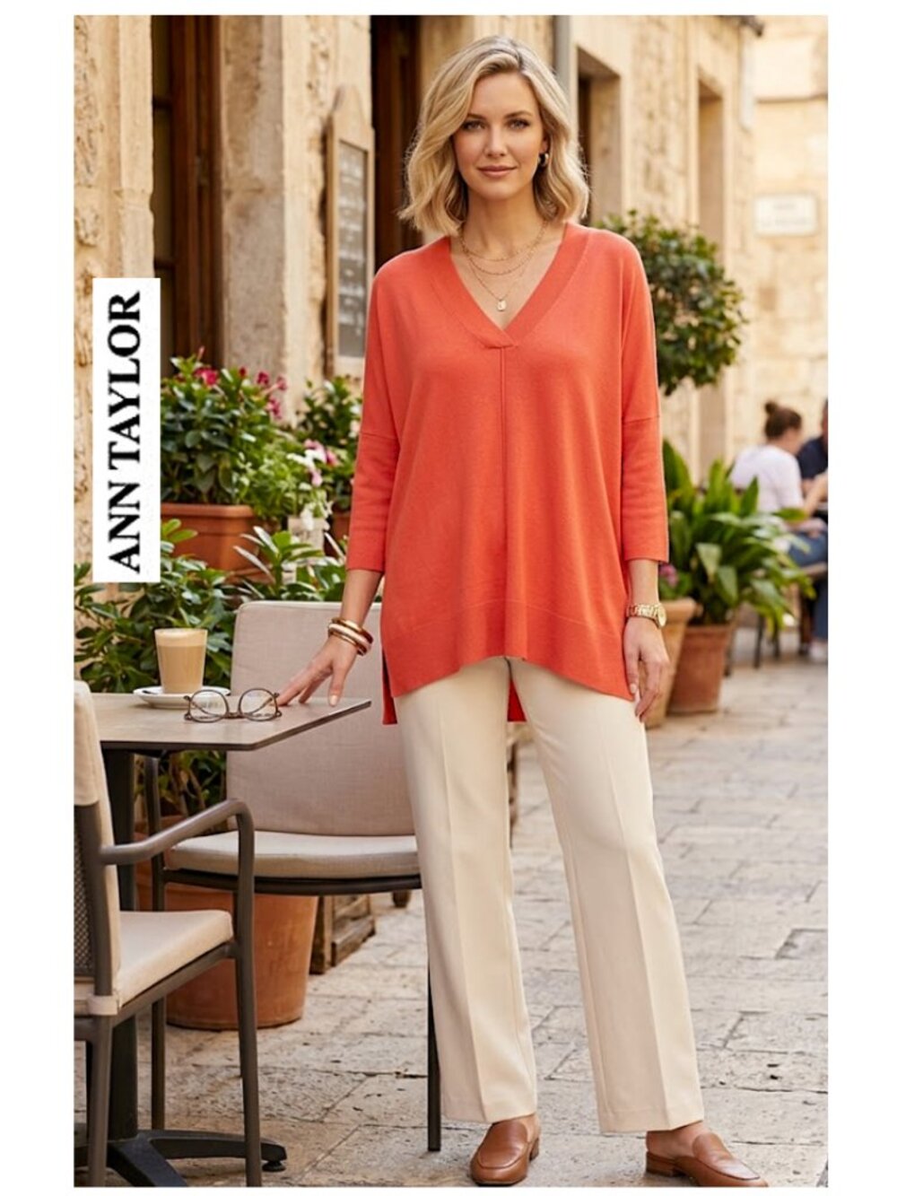 (3 for $30) ANN TAYLOR - Silk blend comfy orange pullover v-neck dolman sweater